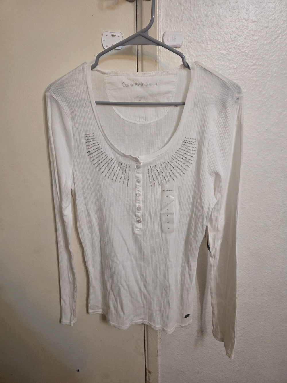 Calvin Klein White Long-Sleeve Henley Top